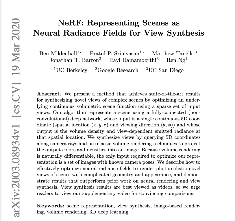 [論文読み] NeRF: Representing Scenes as Neural Radiance Fields for View Synthesis 